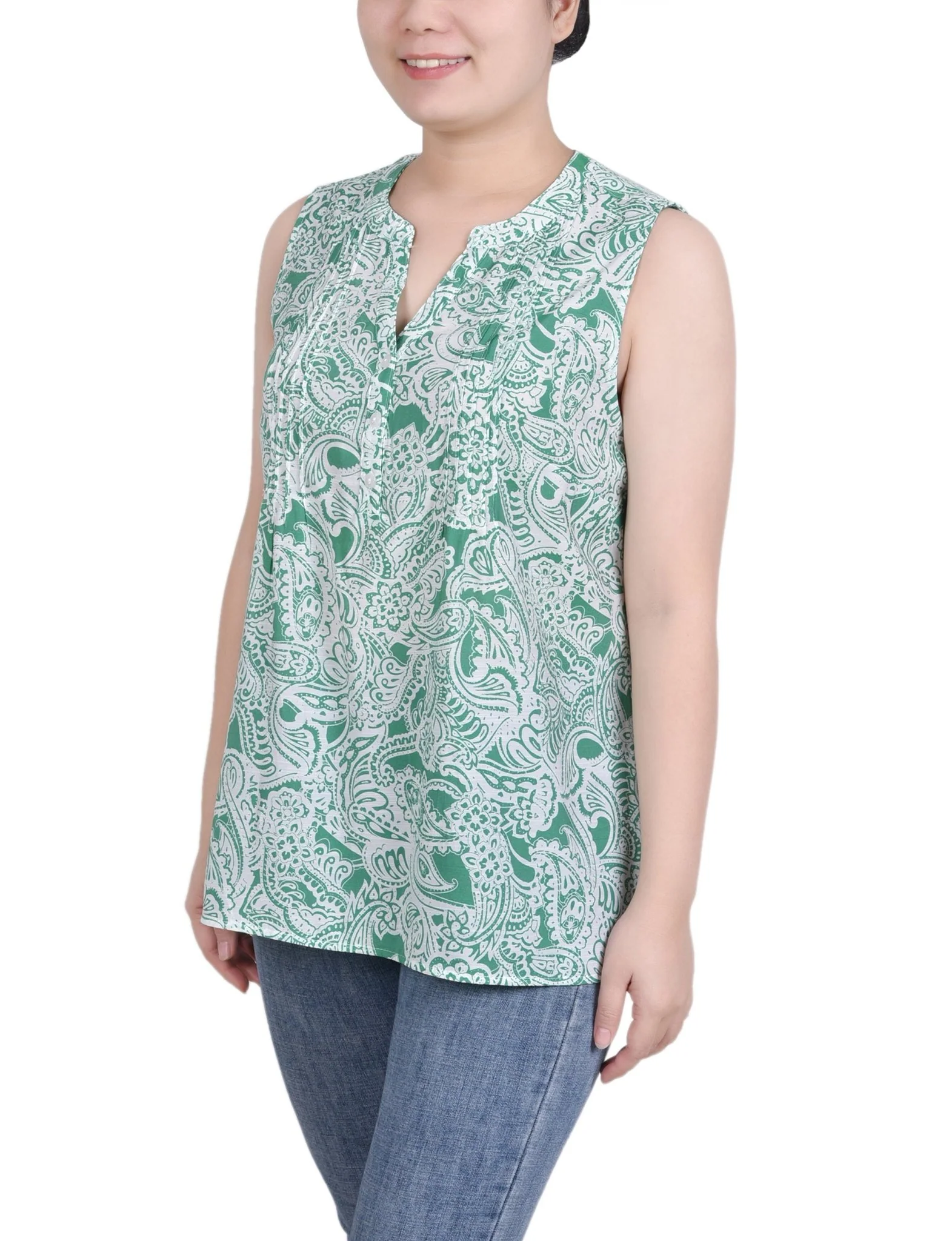 Sleeveless Pintucked Blouse - Petite - Image 5