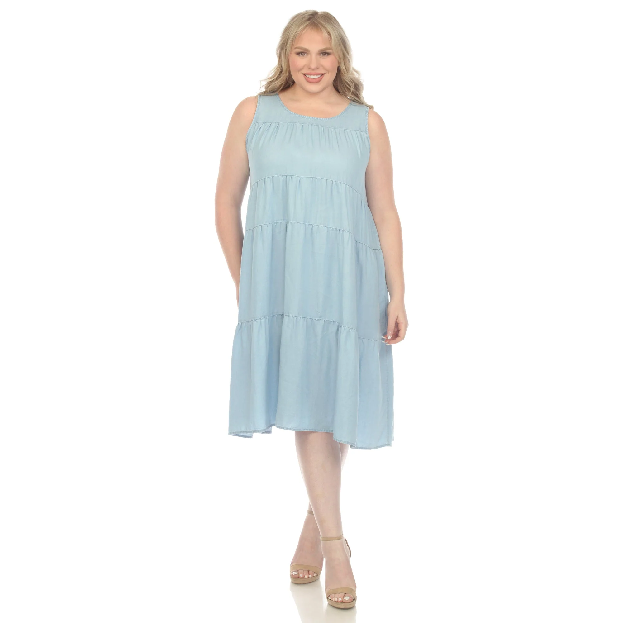 Sleeveless Tiered Chambray Midi Dress - Plus - Image 5