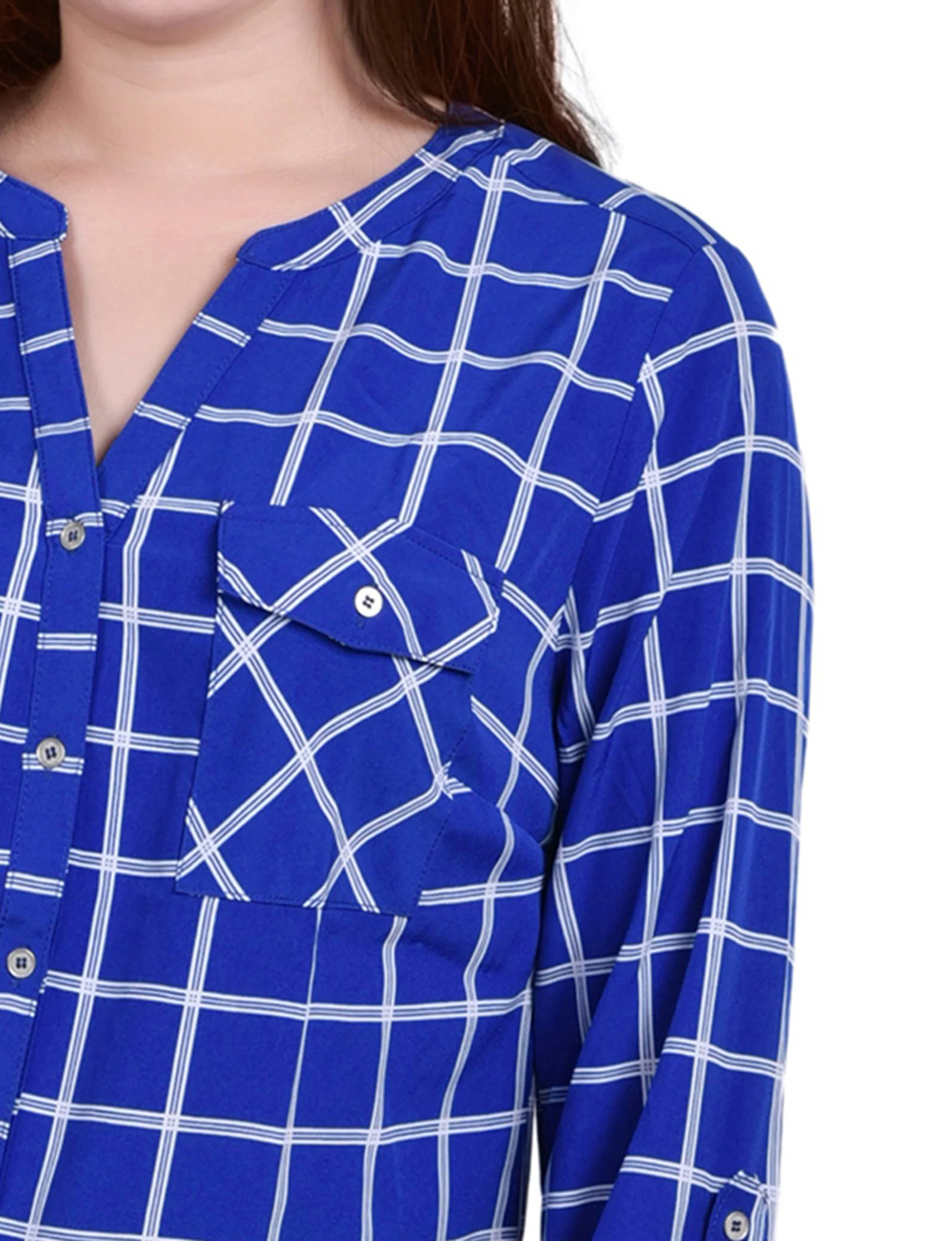 Surf Roomtile 3/4 Roll Tab Sleeve Mandarin Collar Blouse - Petite - Image 3