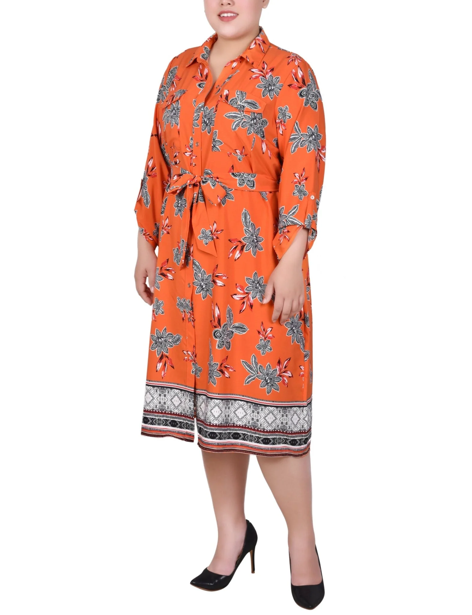 Tiger Romegarden 3/4 Roll Tab Sleeve Belted Shirtdress - Plus - Image 2