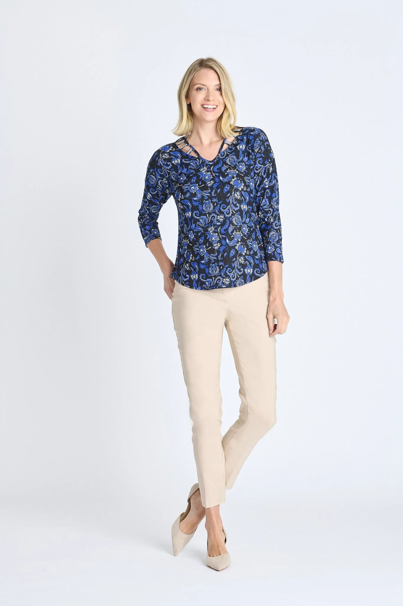 V-Neck 3/4 Sleeve Cutout Top - Image 6
