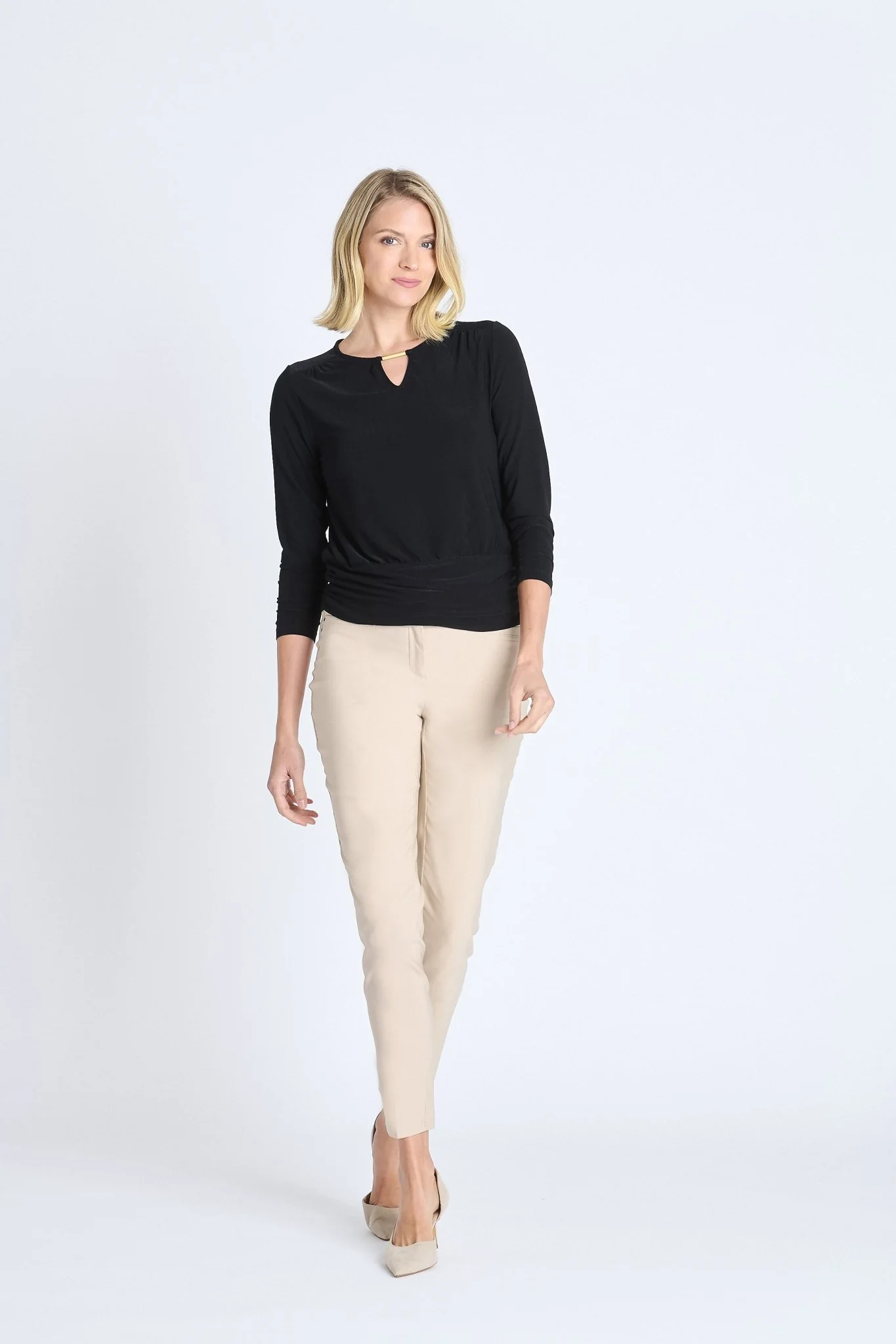 V-Neck Bar Trim Banded Top, Black - Image 5
