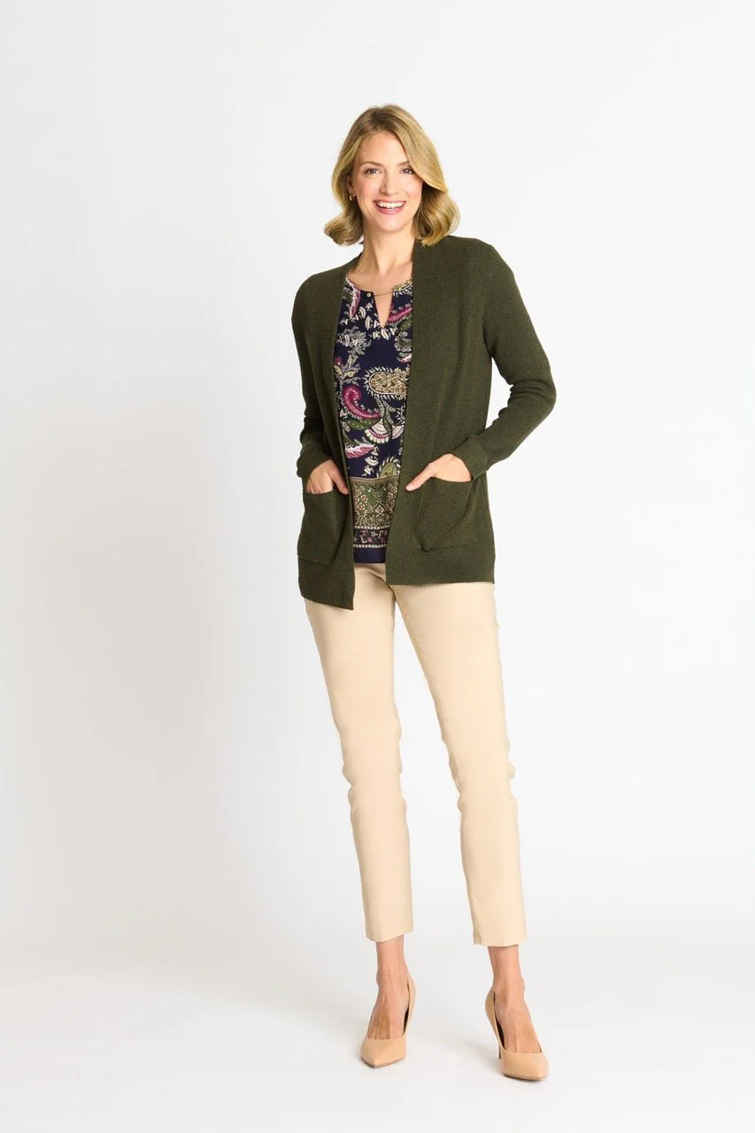 Waffle Stitch Cardigan Sweater with Pocket, Fatigue Heather - Image 10