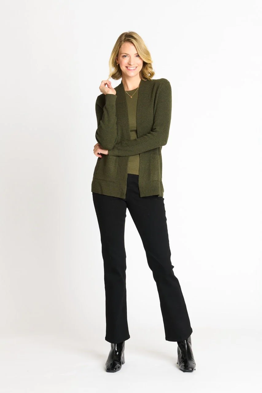 Waffle Stitch Cardigan Sweater with Pocket, Fatigue Heather - Image 11