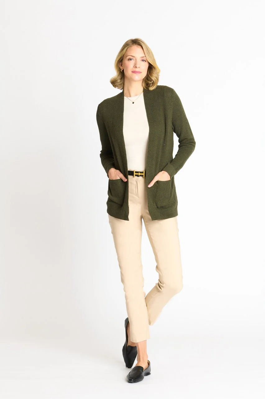 Waffle Stitch Cardigan Sweater with Pocket, Fatigue Heather - Image 4