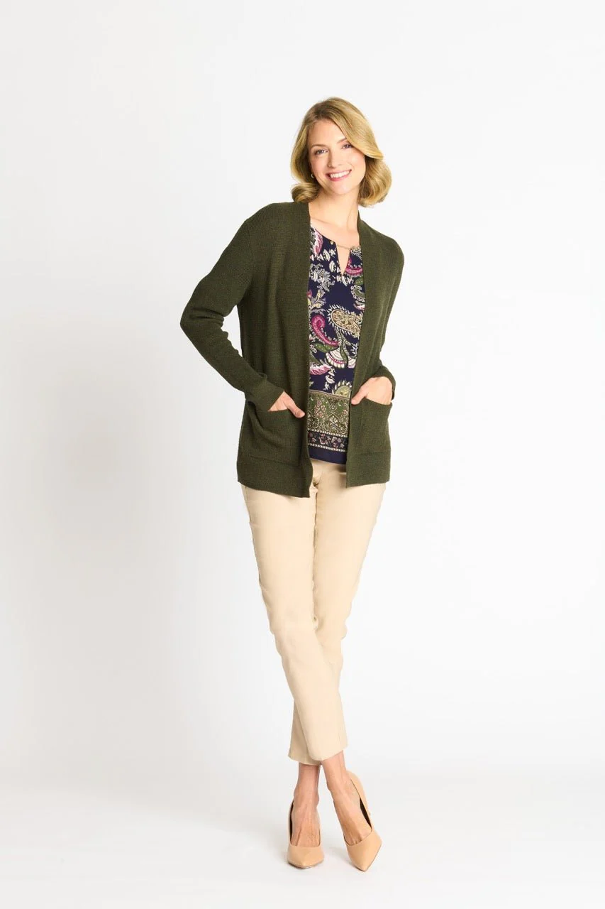 Waffle Stitch Cardigan Sweater with Pocket, Fatigue Heather - Image 9