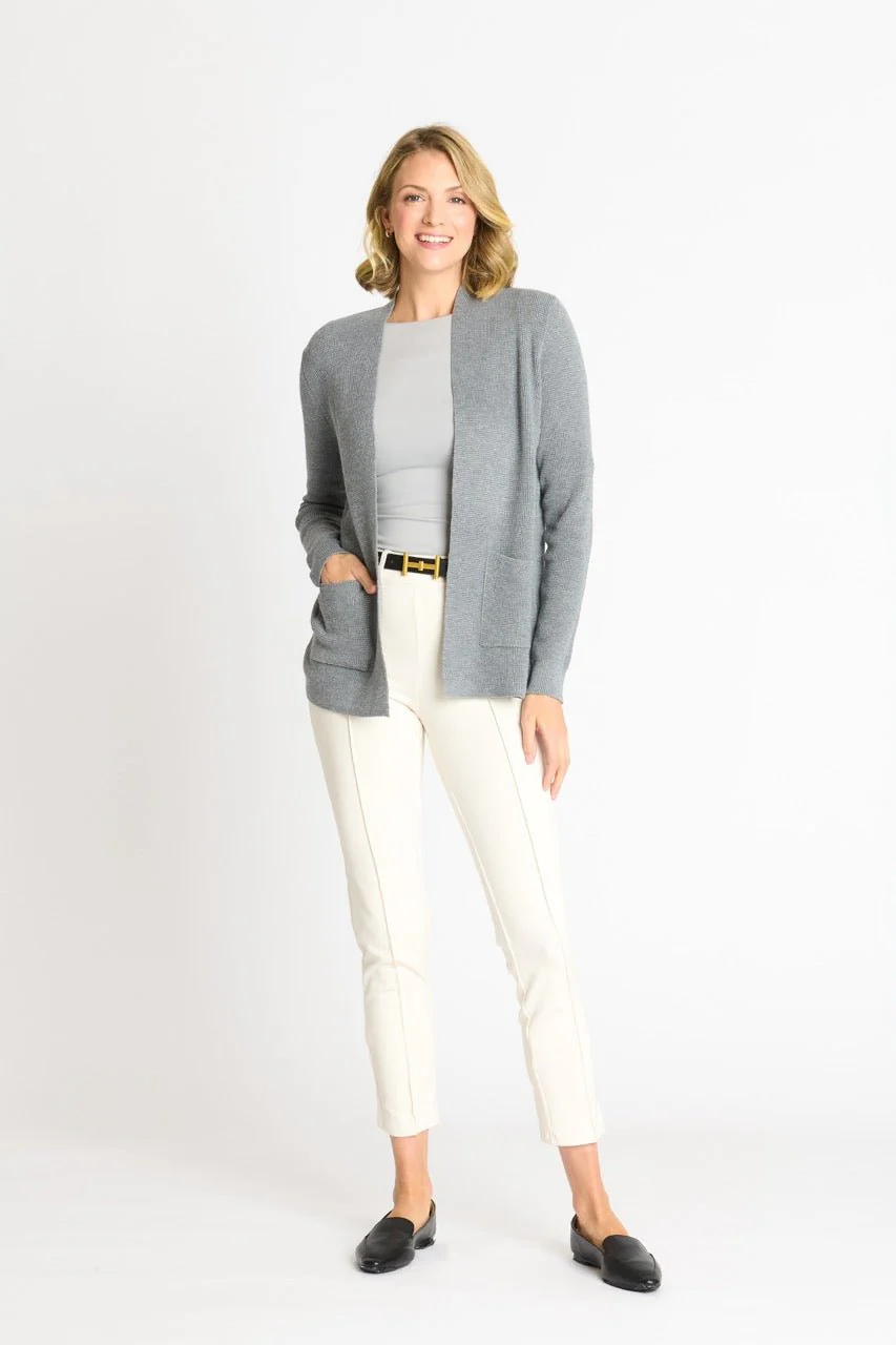 Waffle Stitch Cardigan Sweater with Pocket, Medium Grey Heather - Image 9