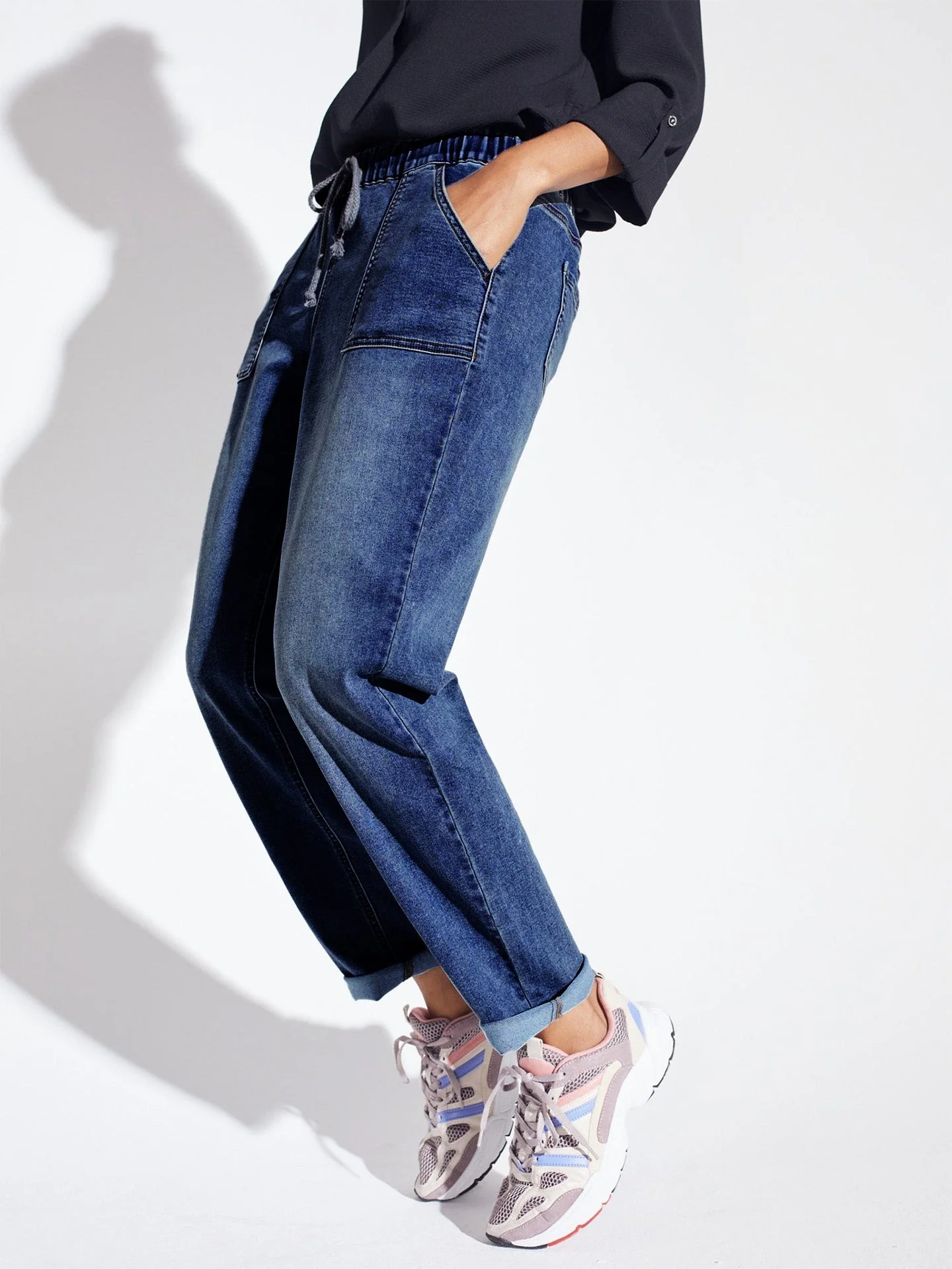 Westport Knit Denim Weekender Pant with Pockets and Drawstring Waist - Image 4