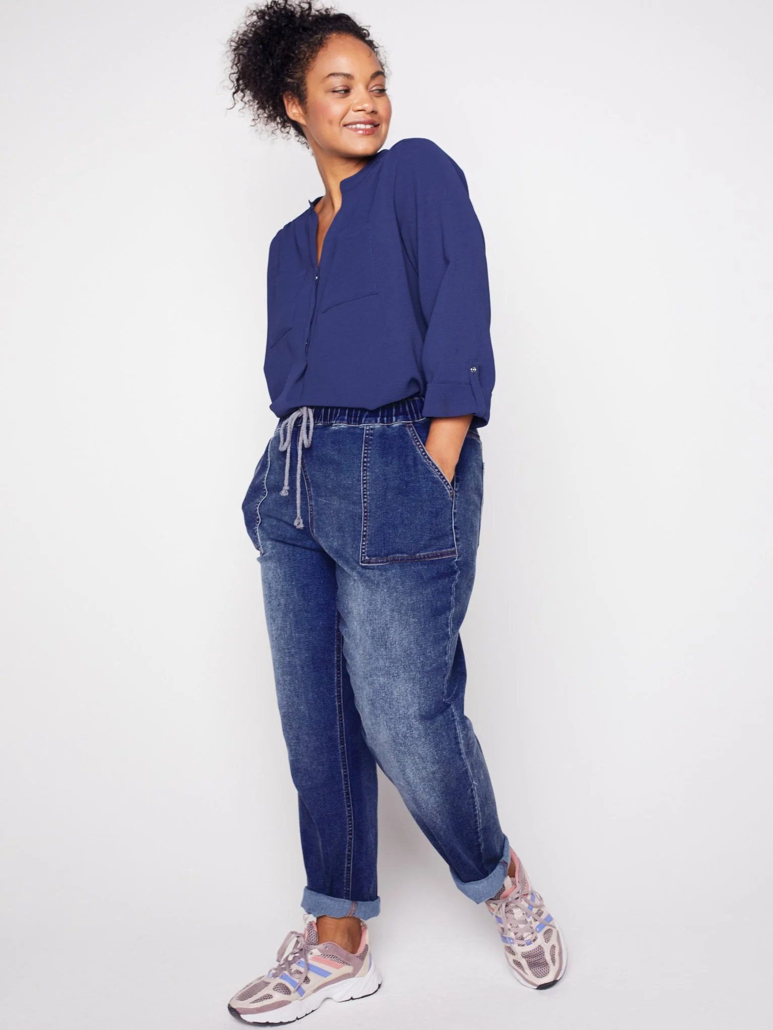 Westport Knit Denim Weekender Pant with Pockets and Drawstring Waist  - Plus - Image 4