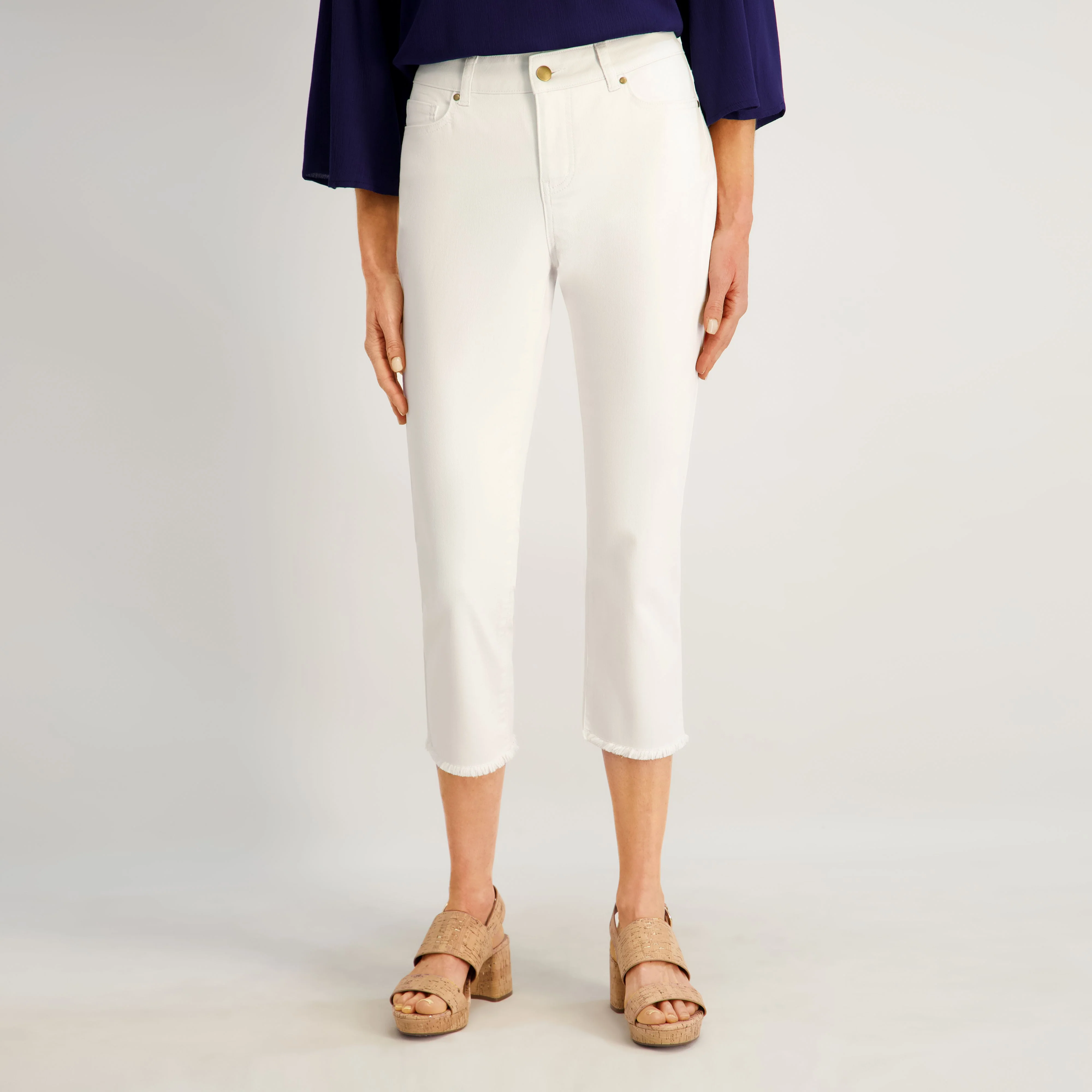 Westport Signature Fray Hem Capri in White - Image 3