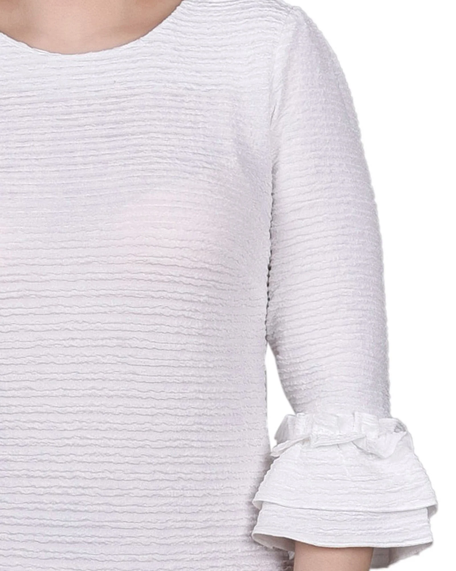 White 3/4 Sleeve Textured Knit Dress - Image 4