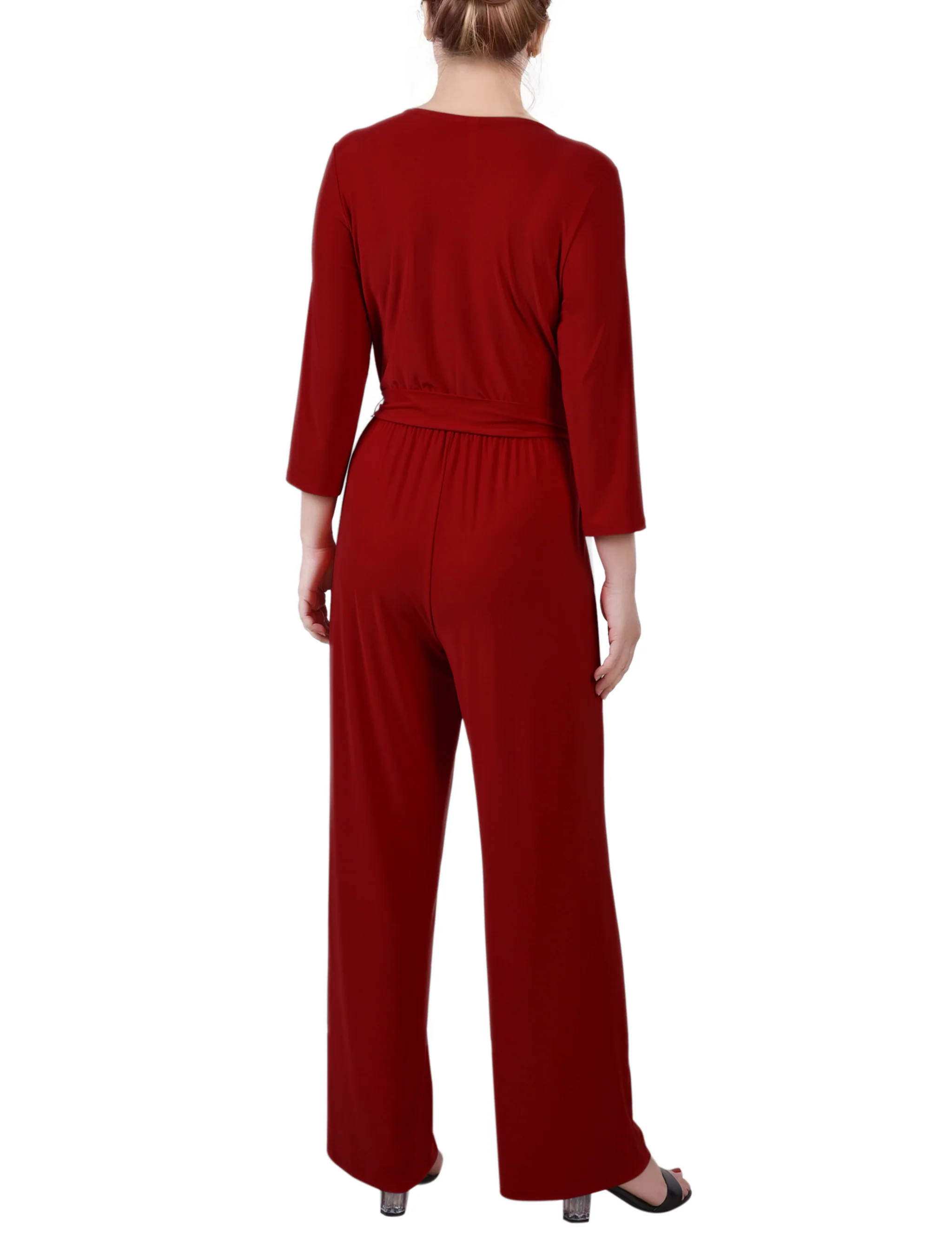 Wine 3/4 Sleeve Belted Jumpsuit - Image 4