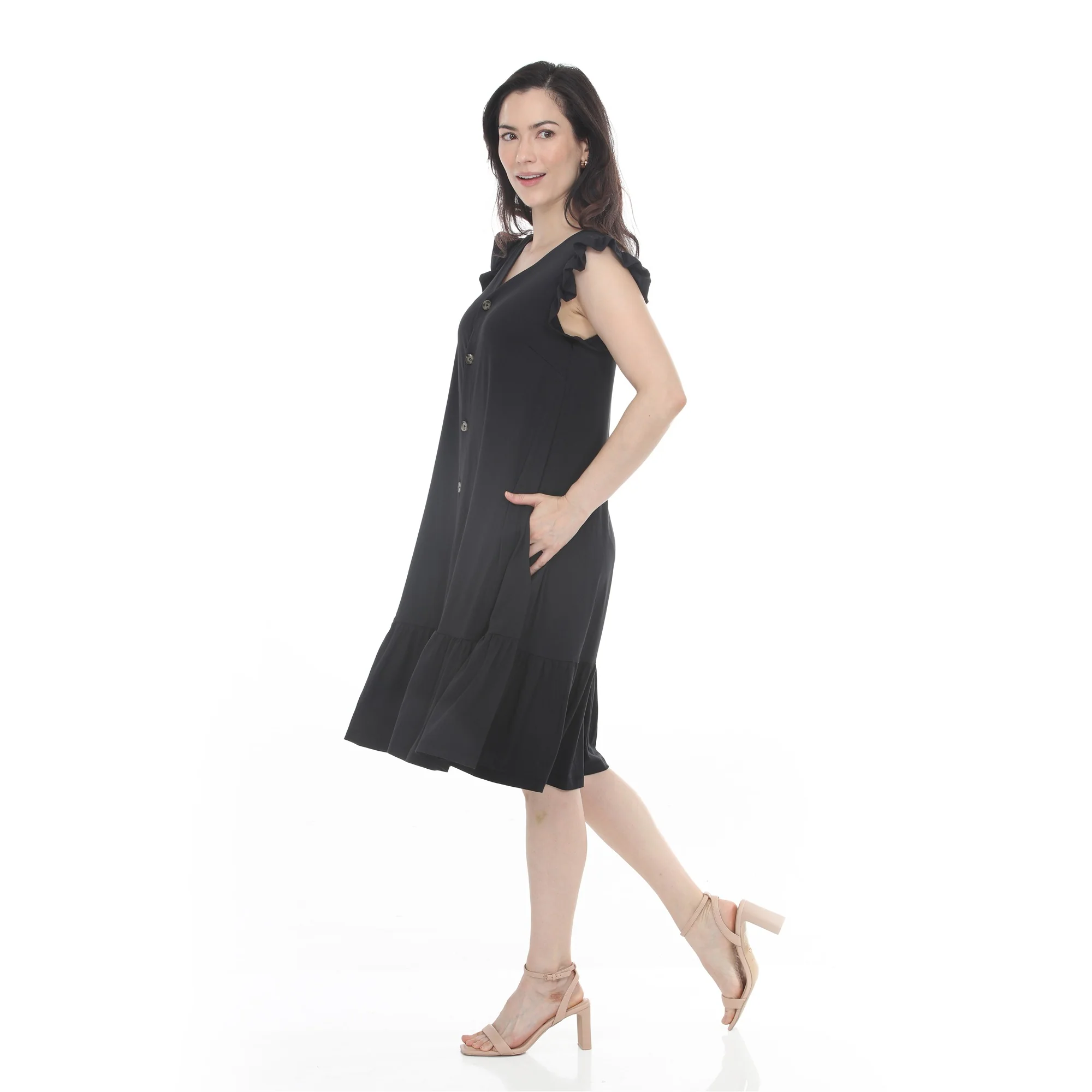Women's Button Front Tiered Swing Dress - Image 2