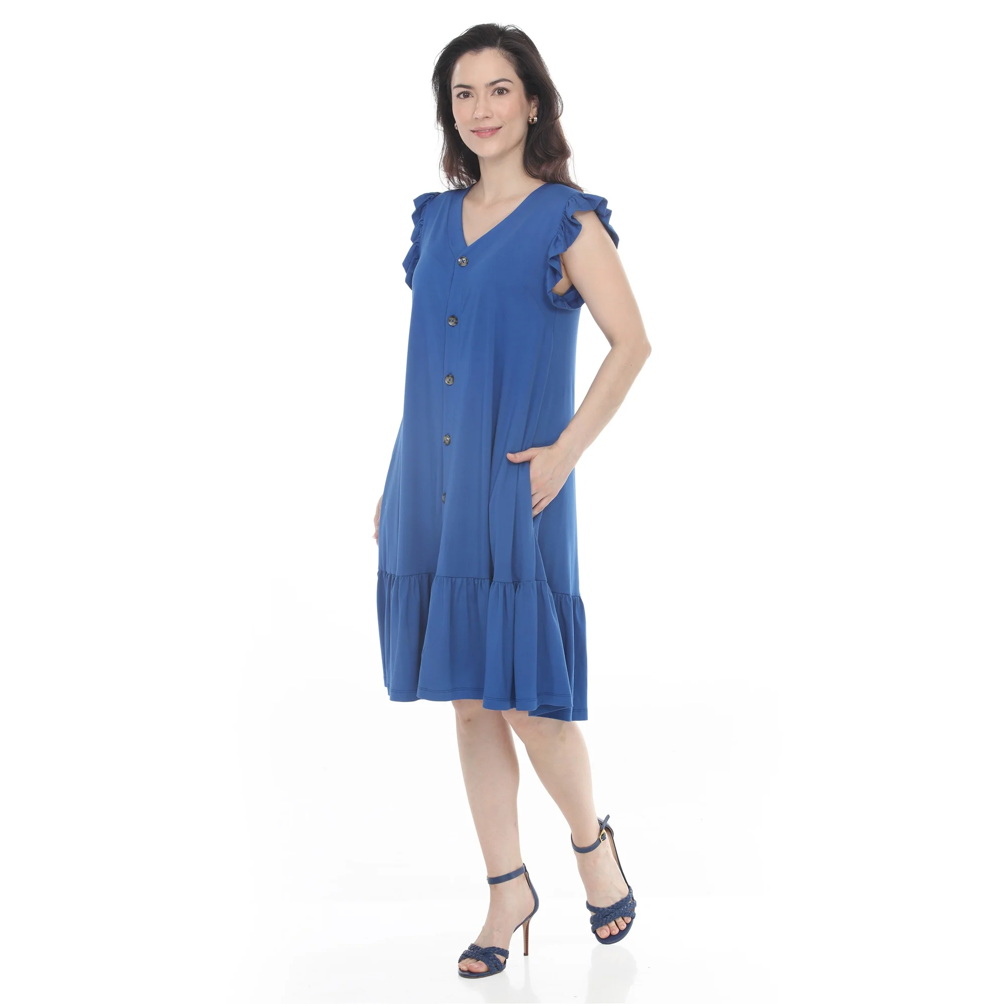 Women's Button Front Tiered Swing Dress - Image 7