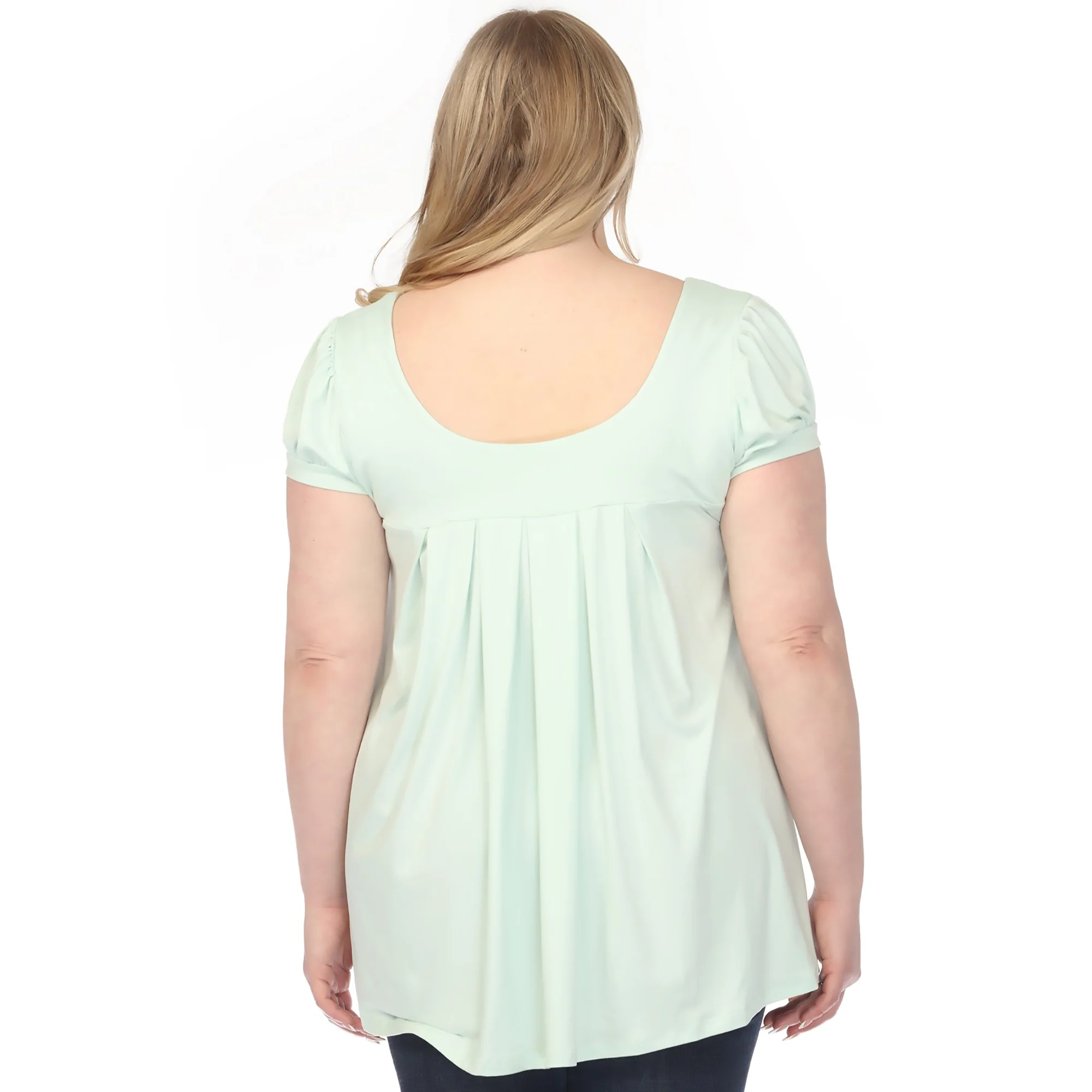 Women's  Cap Sleeve Pleated Top - Aqua - Plus - Image 3