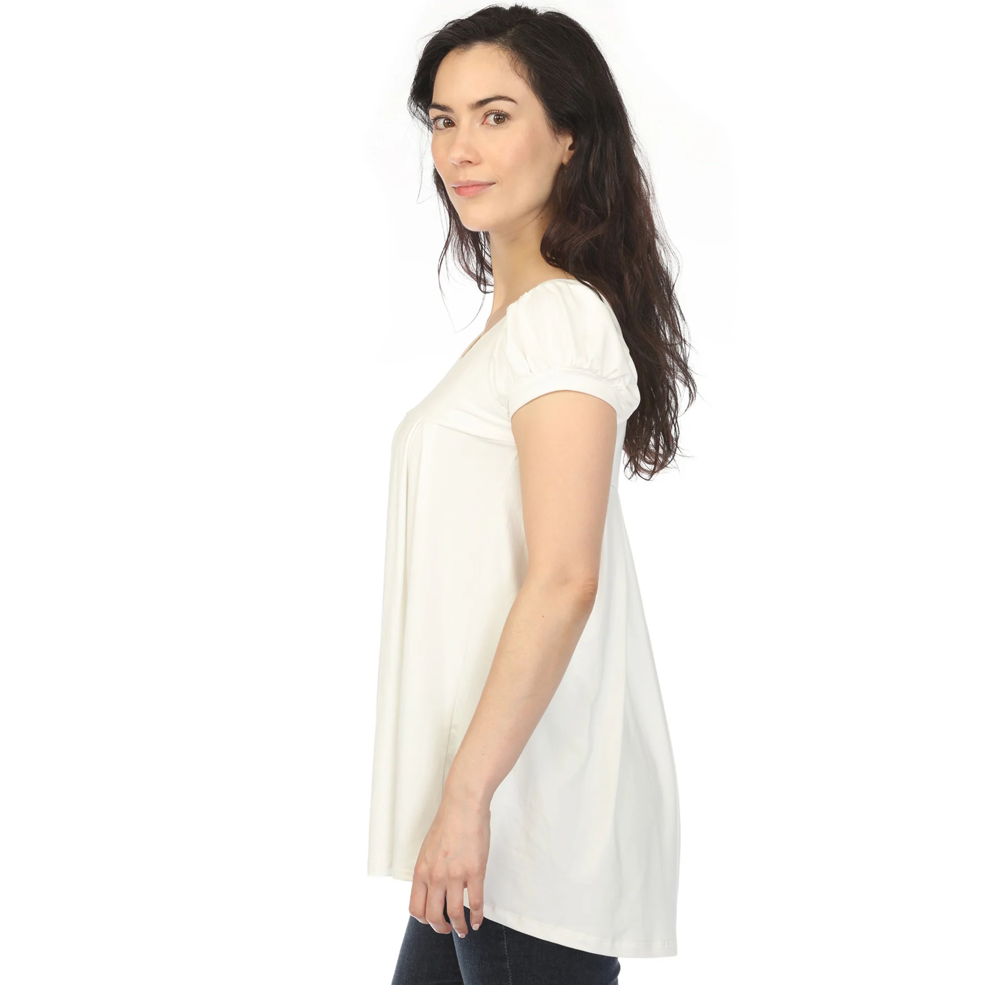 Women's Cap Sleeve Pleated Top - Off-White - Image 2