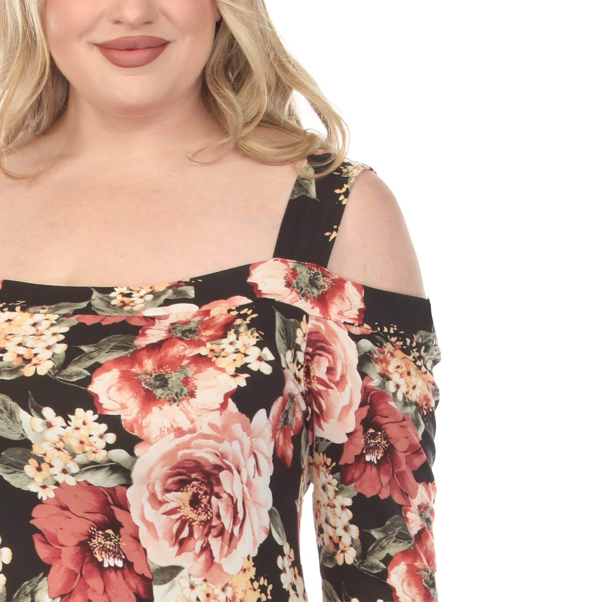 Women's  Cold Shoulder 3/4 Sleeve Dress - Black - Plus - Image 4