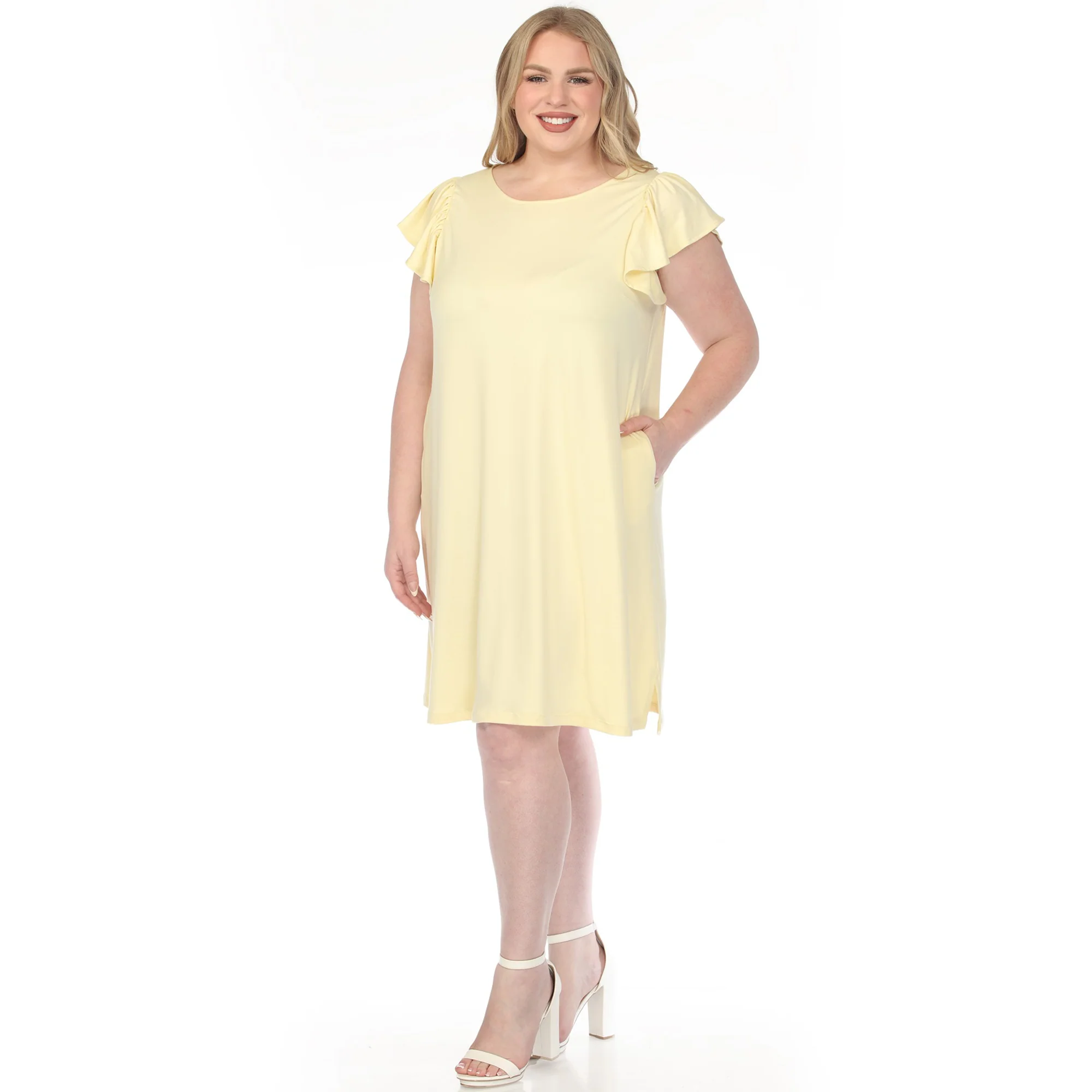 Women's  Crew Neck Ruffle Sleeve Dress - Image 12