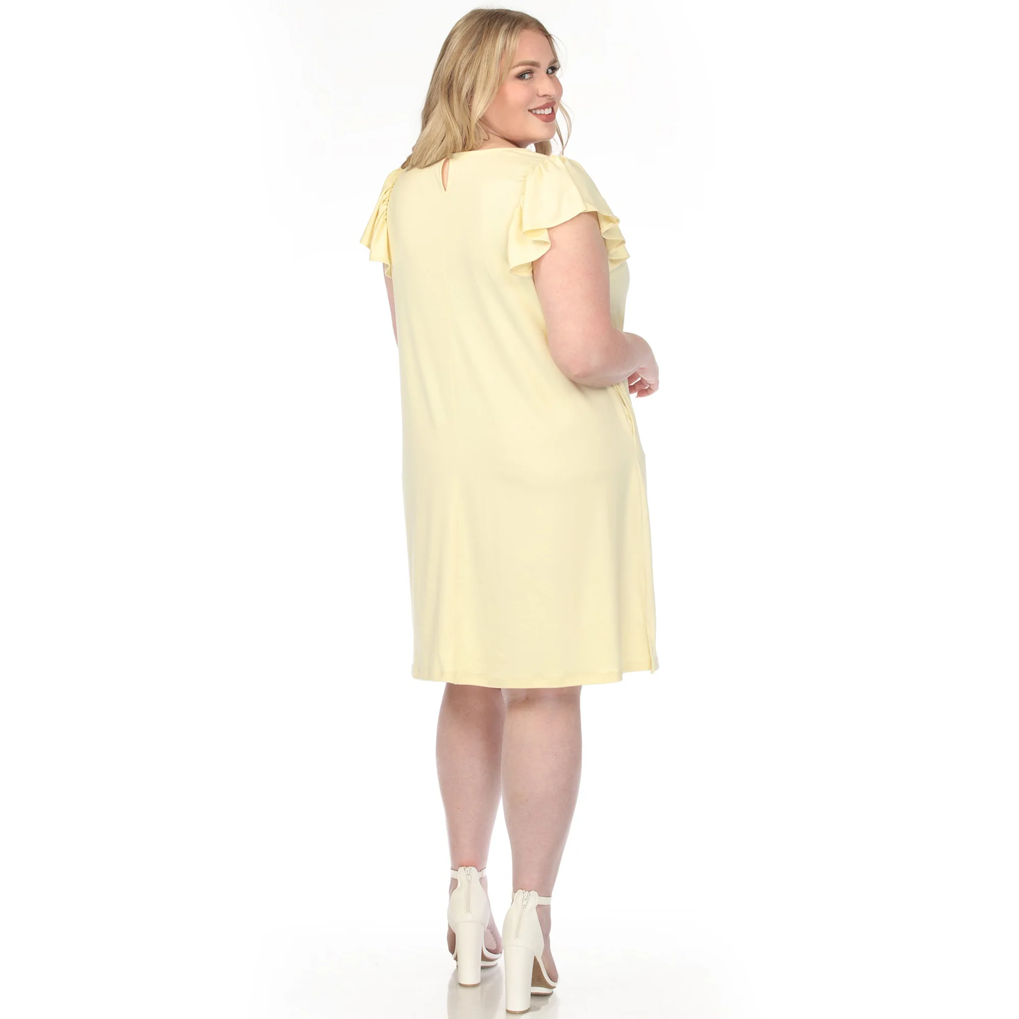 Women's  Crew Neck Ruffle Sleeve Dress - Image 13