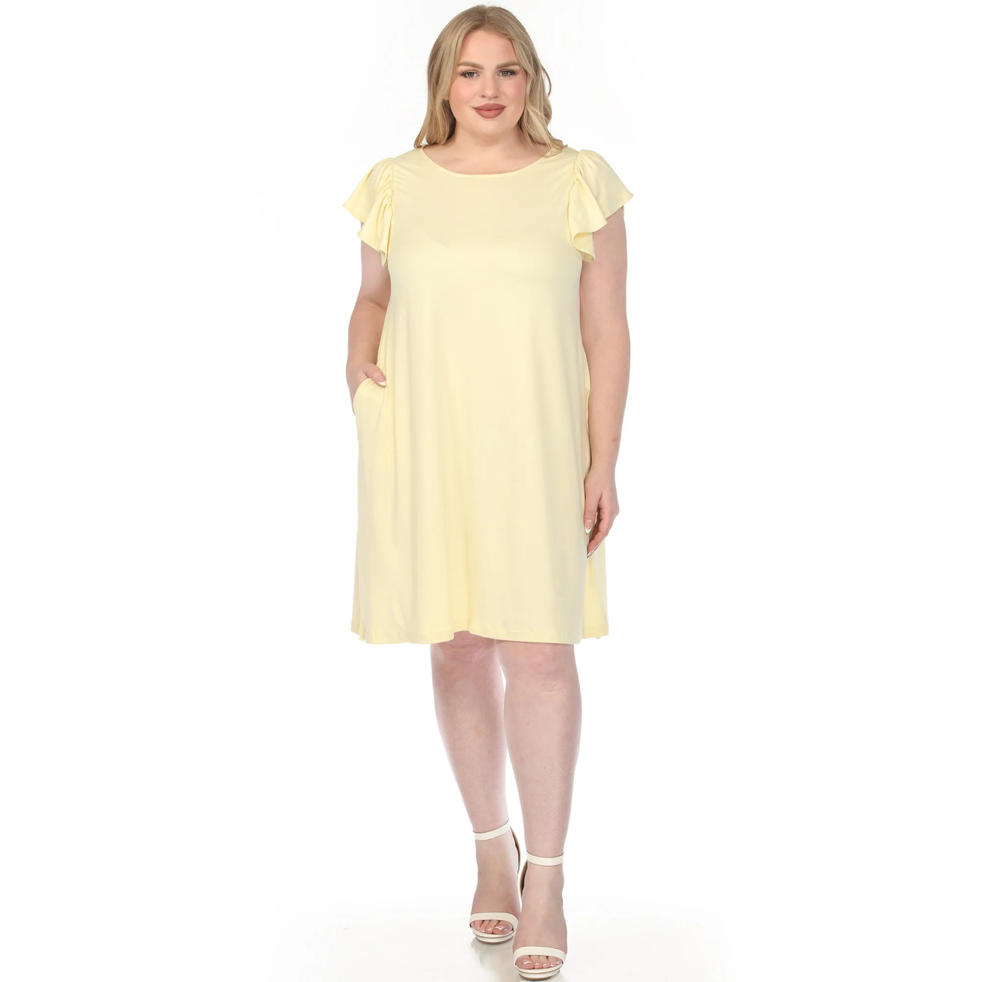Women's  Crew Neck Ruffle Sleeve Dress - Image 15