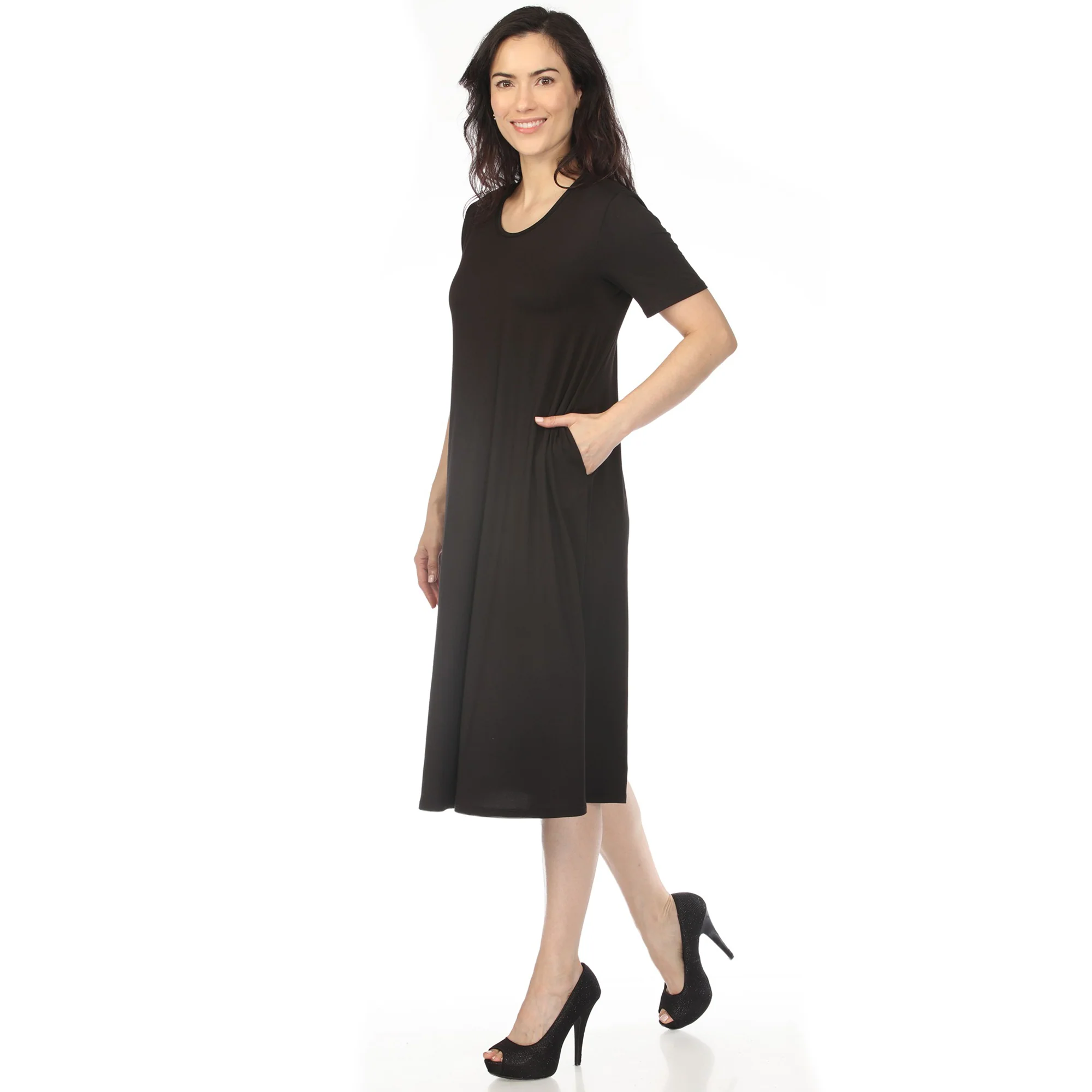 Women's Crew Neck T-Shirt Dress - Black - Image 2