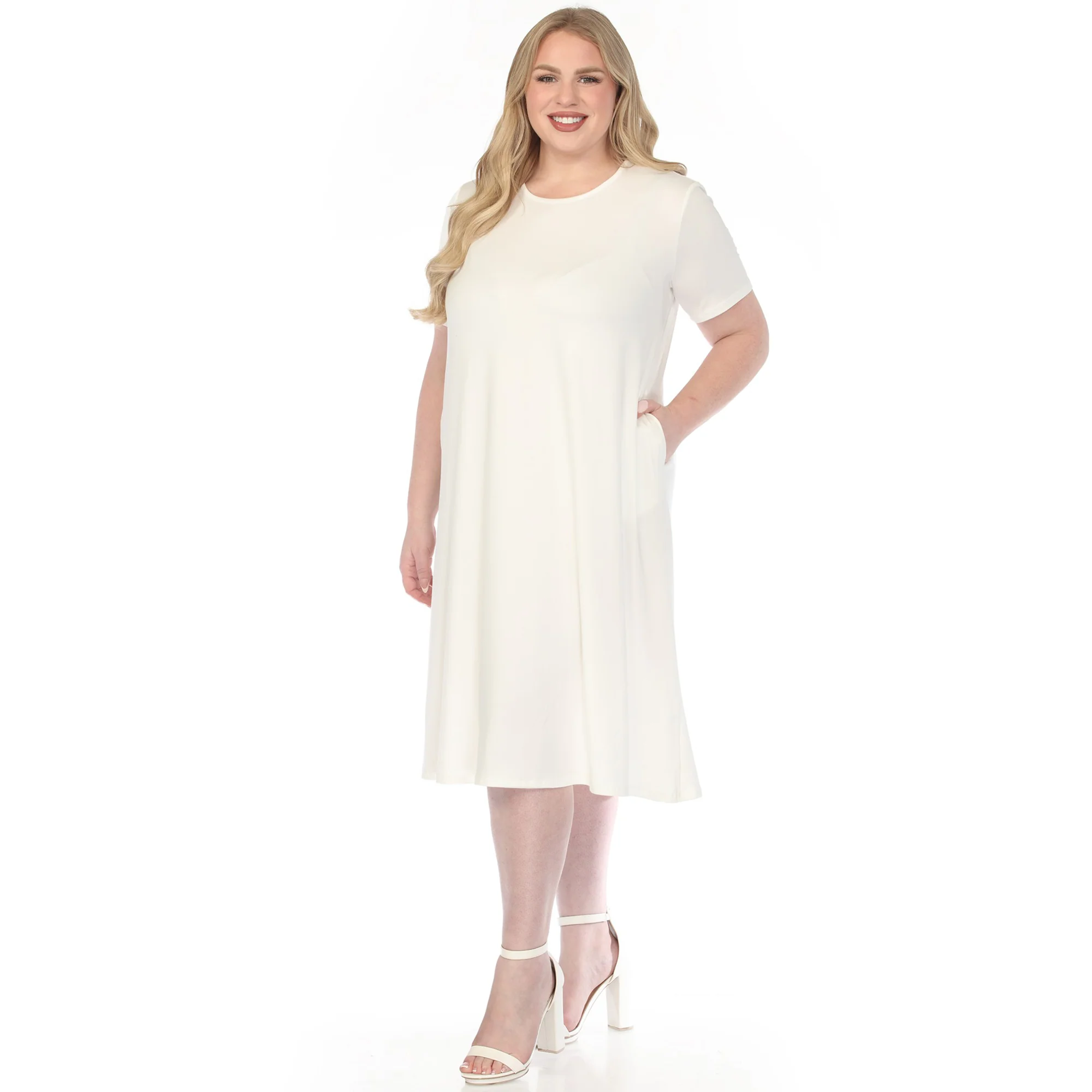 Women's  Crew Neck T-Shirt Dress - Off White - Plus - Image 2