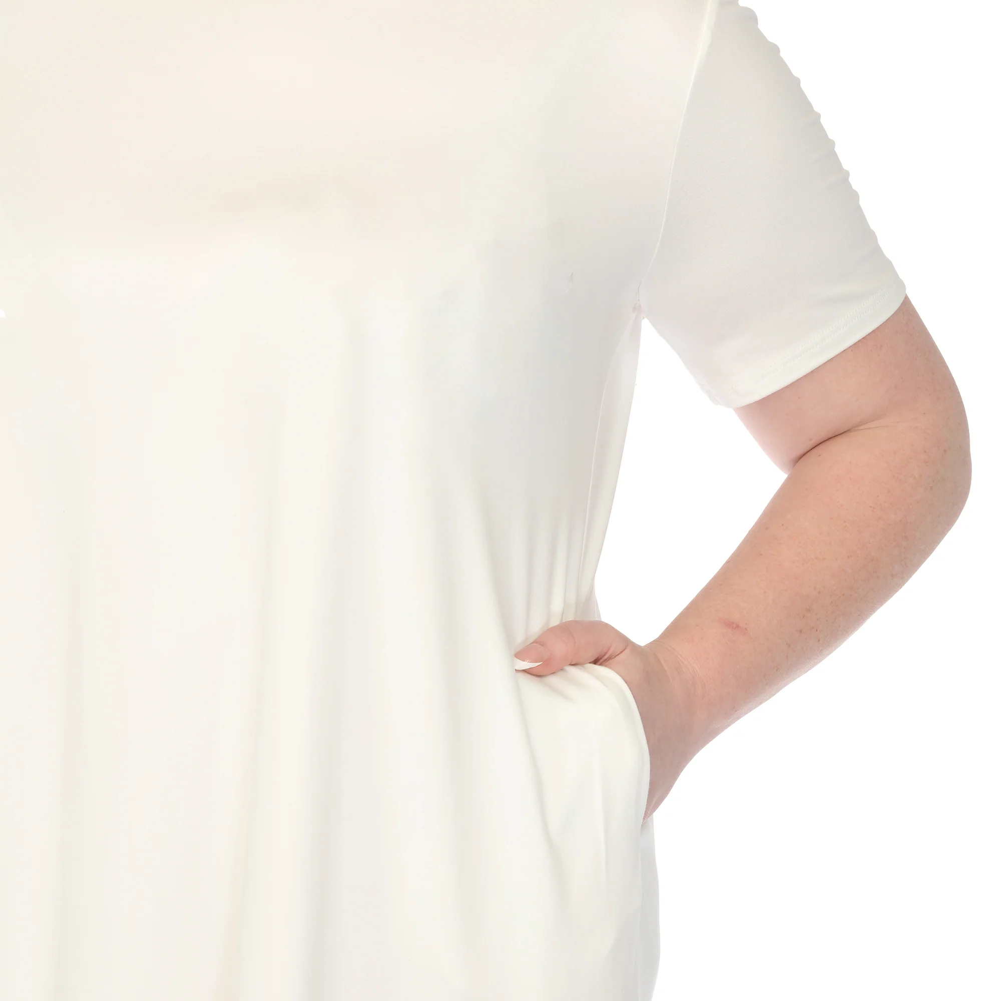 Women's  Crew Neck T-Shirt Dress - Off White - Plus - Image 4