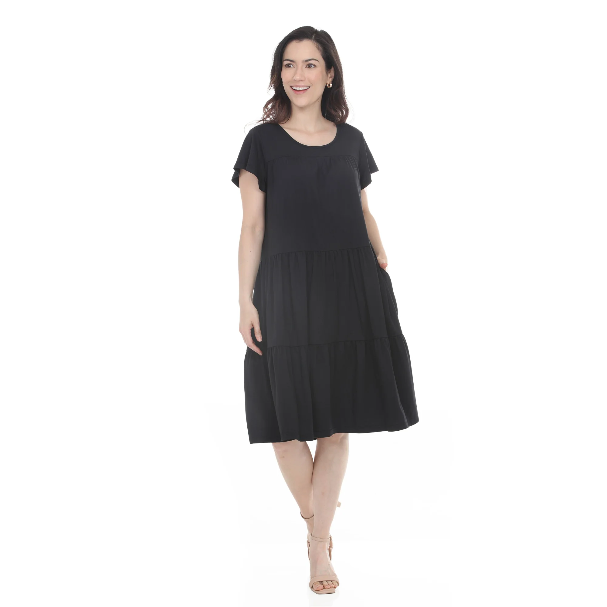 Women's Flutter Sleeve Ruffle Tiered Dress - Image 11