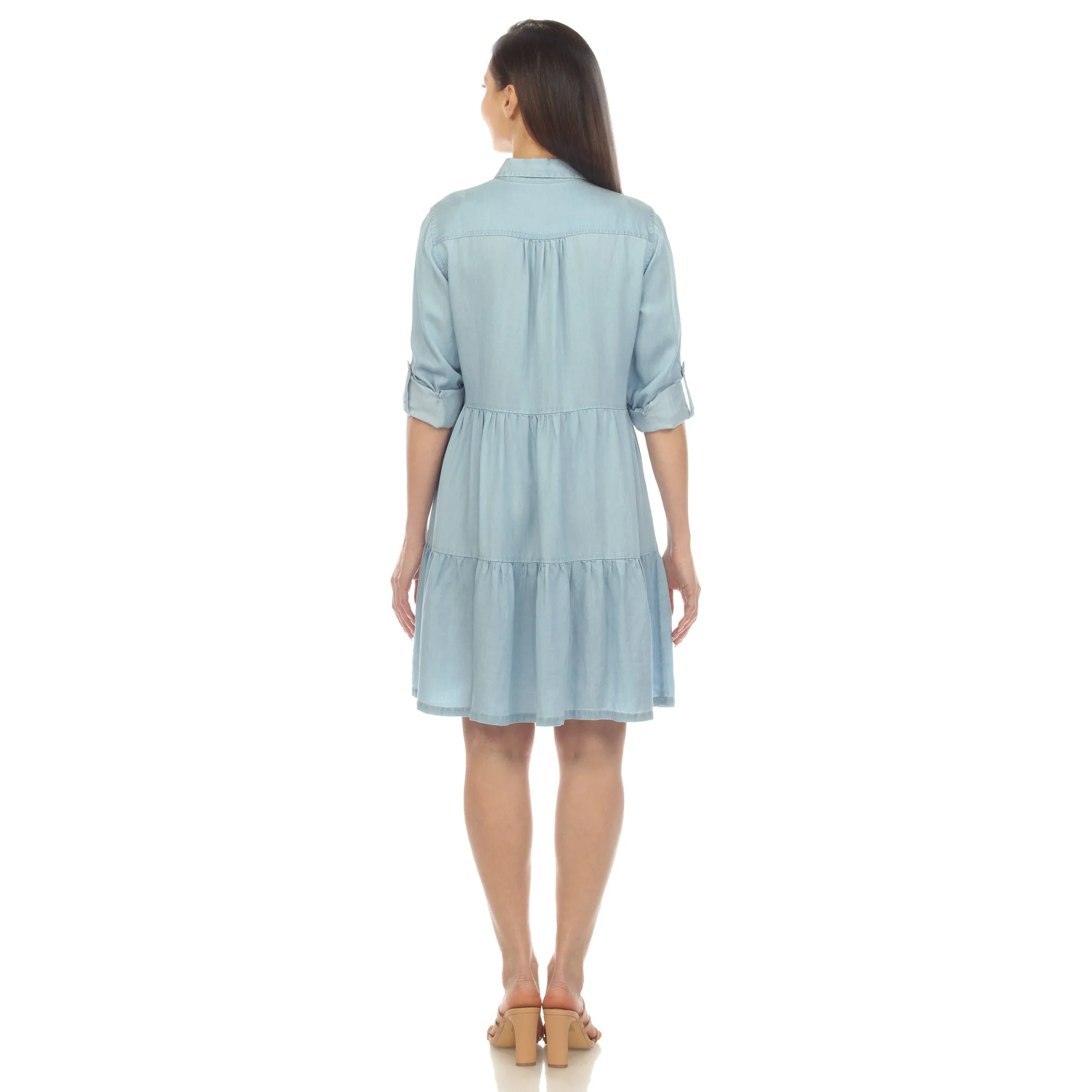 Women's Long Sleeve Tiered Midi Shirt Dress - Image 3
