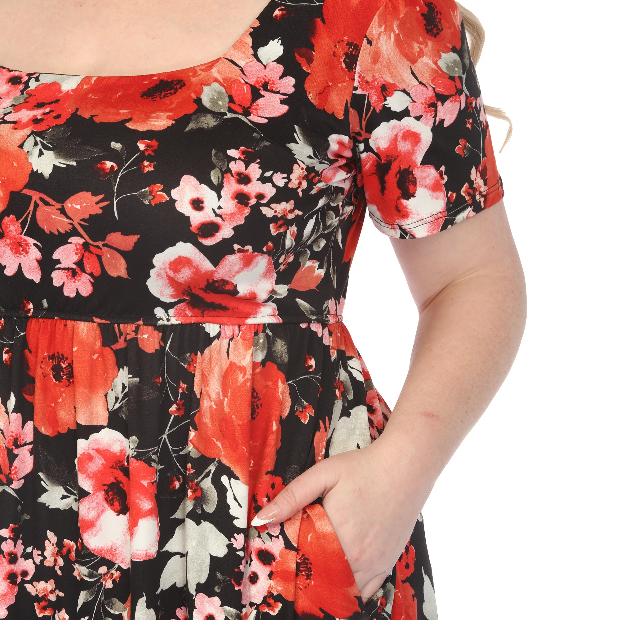 Women's  Square Neck Short Sleeve Floral Dress - Image 4
