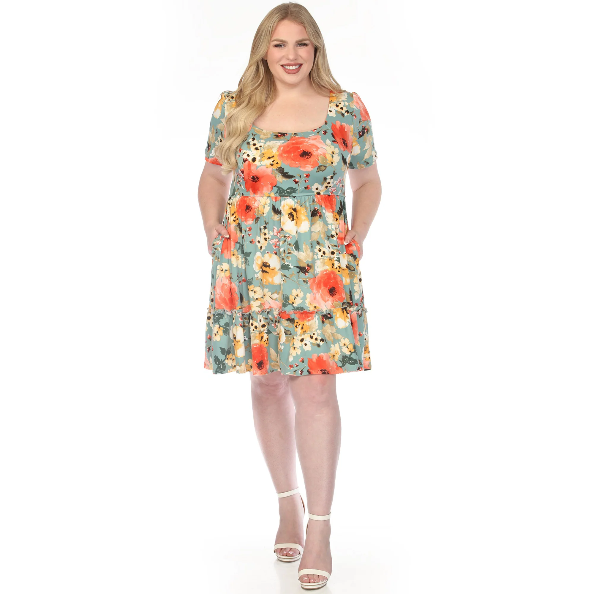Women's  Square Neck Short Sleeve Floral Dress - Image 6