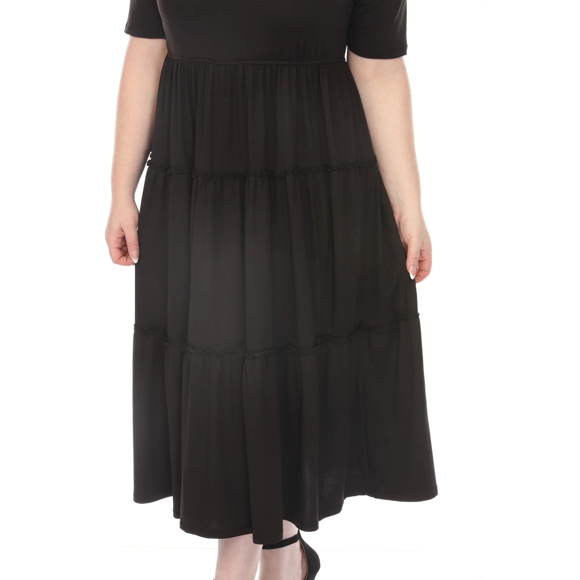 Women's  Square Neck Short Sleeve Tiered Dress - Black - Plus - Image 4
