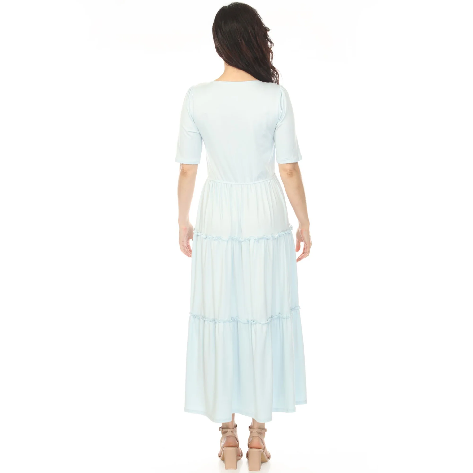 Women's Square Neck Short Sleeve Tiered Dress - Dusty Blue - Image 3