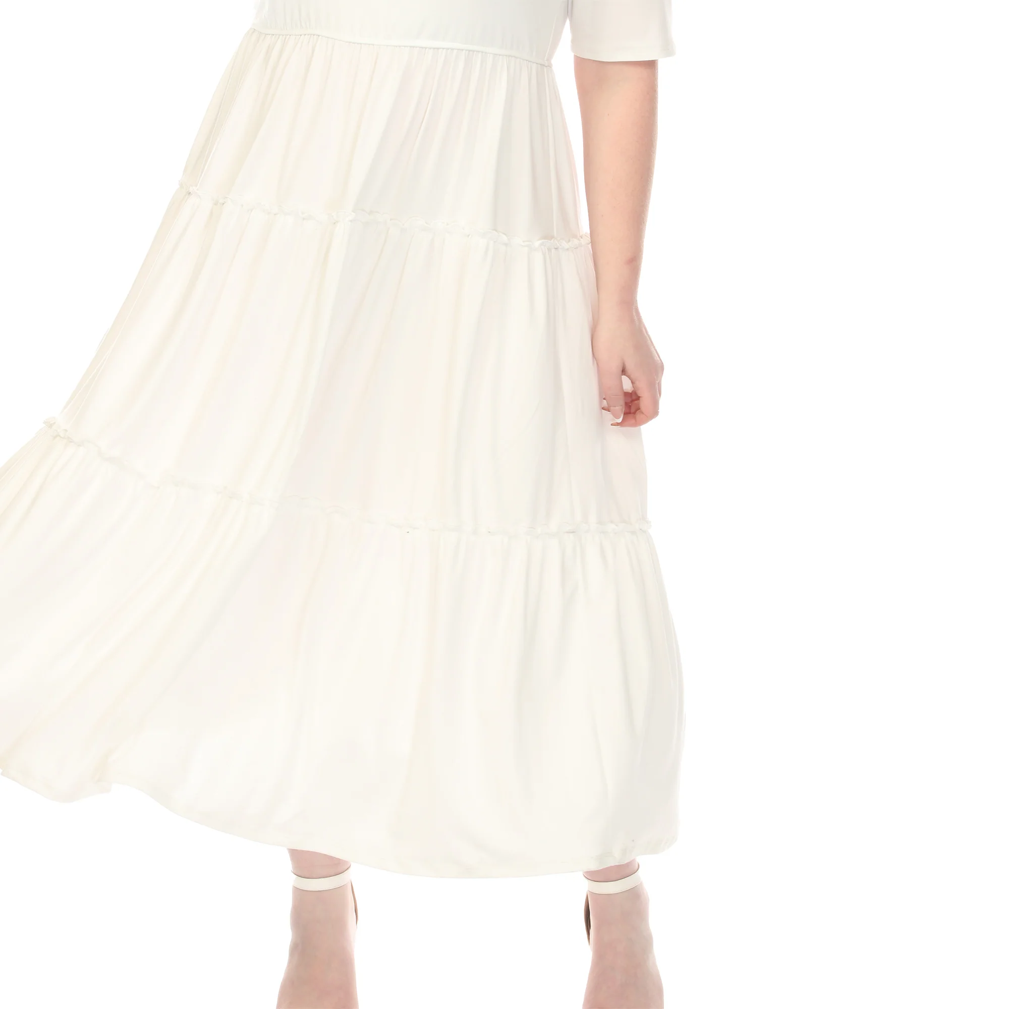 Women's  Square Neck Short Sleeve Tiered Dress - Off White - Plus - Image 4