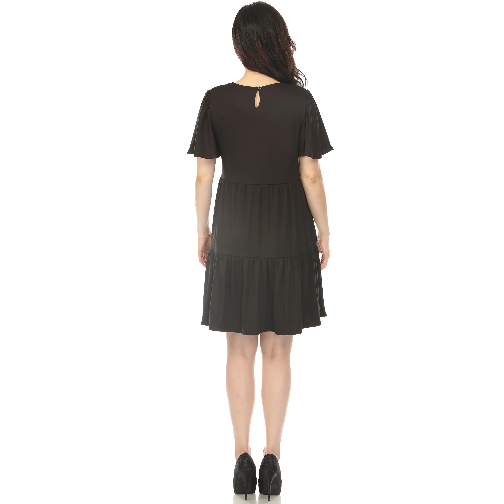 Women's V-Neck Short Sleeve Dress - Black - Image 3