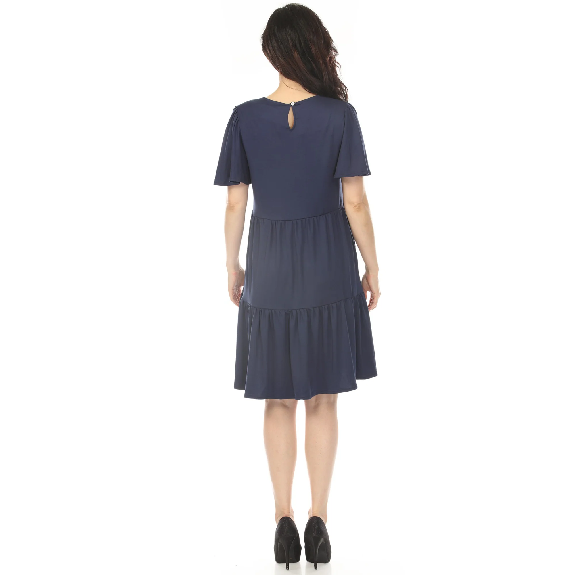 Women's V-Neck Short Sleeve Dress - Navy - Image 3