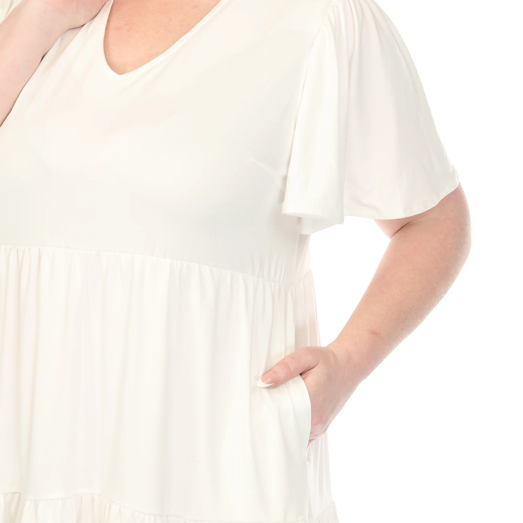 Women's  V-Neck Short Sleeve Dress - Off White - Plus - Image 4