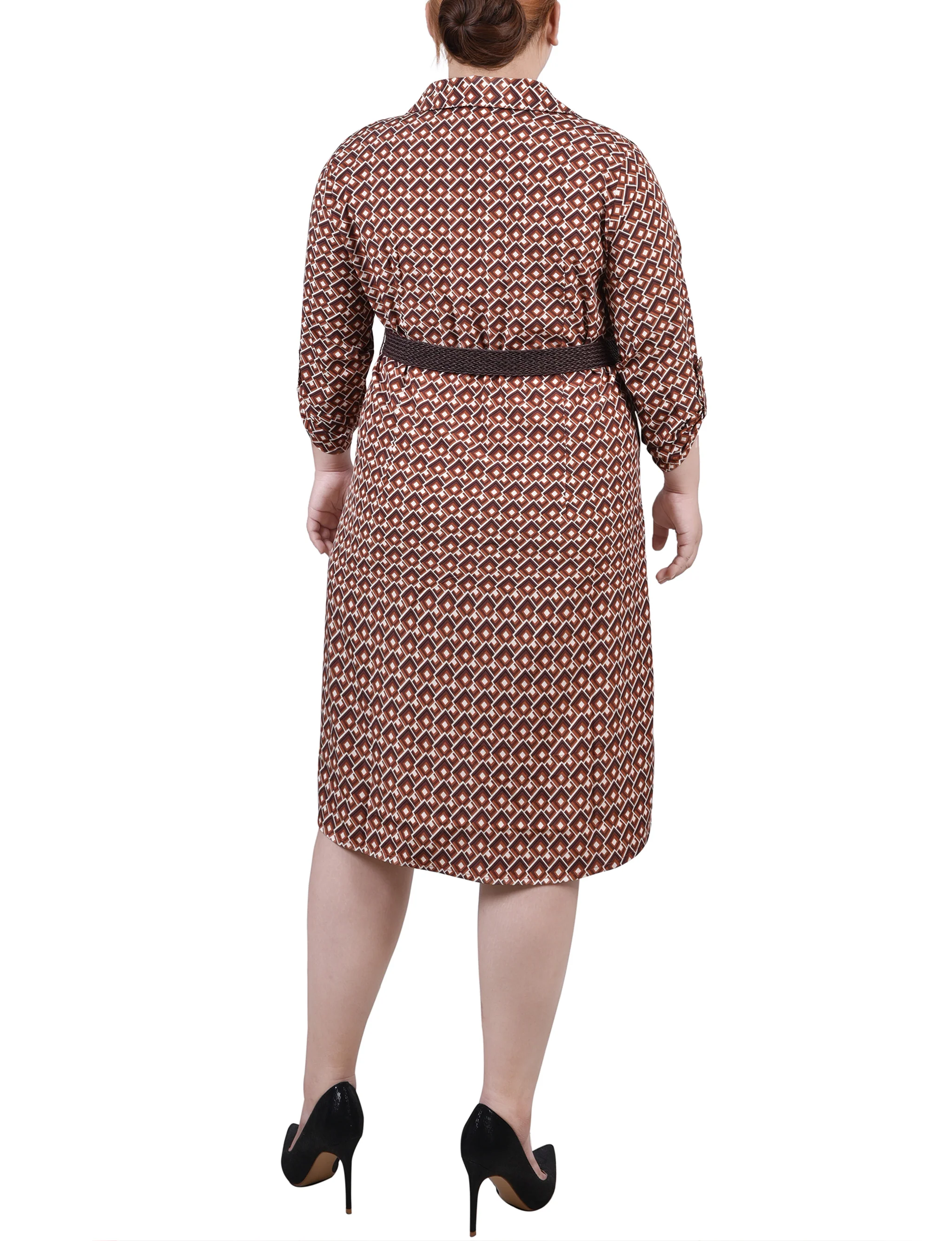 Yellow 3/4 Roll Tab Sleeve Shirtdress - Plus Size - Image 3